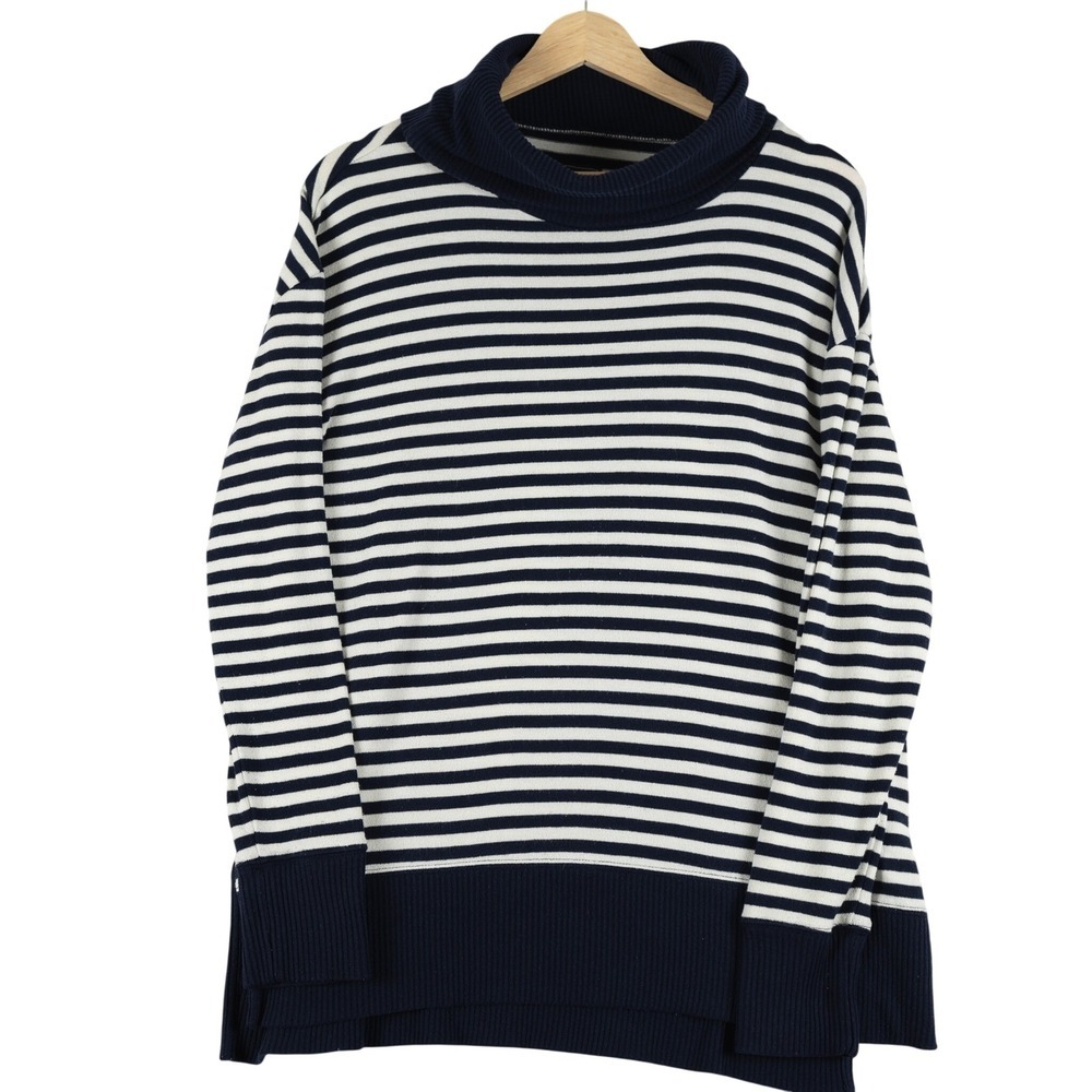GAP Sweater Navy Long Sleeve White Stripe Cowl Neck Pullover Size‎ Medium